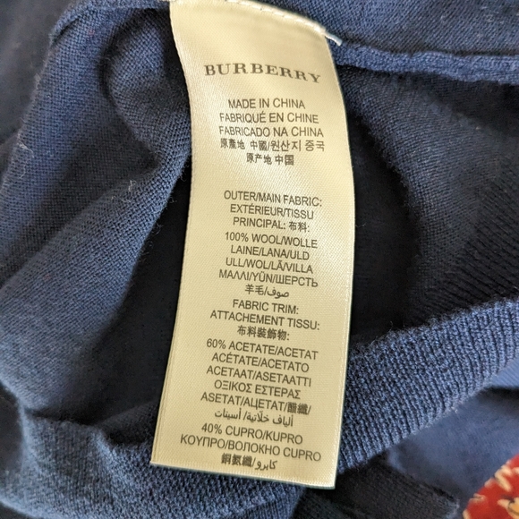 Burberry London V-Neck Blue Wool Sweater Bow Tie Front Neck Women's Sz Large - Picture 9 of 10